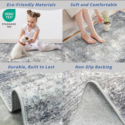 3x8 Washable Hallway Runner – Non-Slip Abstract Modern Neutral Wide Carpet - Image 5