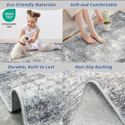 2x8 Washable Non-Slip Hallway Runner Rug – Modern Coastal Abstract Neutral - Image 4