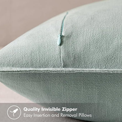 MIULEE Decorative Linen Pillow Covers 20x20 Inch Aqua Green | Boho Farmhouse​ - Image 3