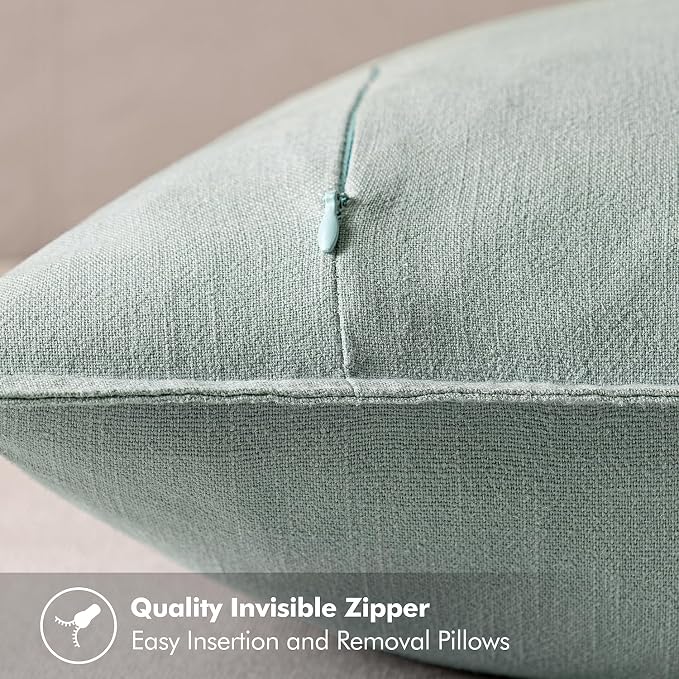 MIULEE Decorative Linen Pillow Covers 18x18 Inch Aqua Green | Boho Farmhouse​ - Image 3