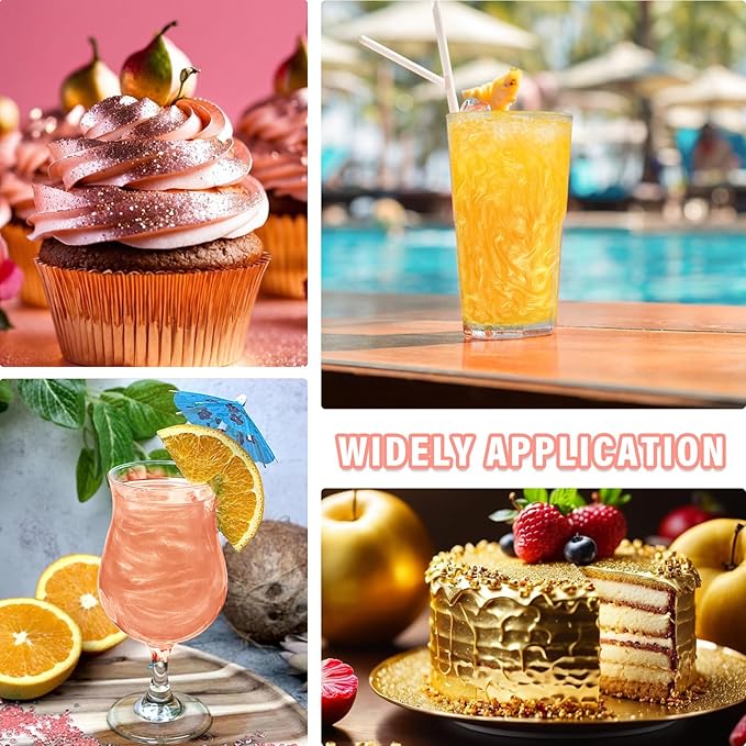 Cherrysea Edible Glitter for Drinks Cocktails Food Grade Edible Drink Shimmer Powder for DIY Champagne Beverages Wine 2 Colors Vegan Edible Luster Dust Set 4g/Bottle Gluten Free - Rosegold & Gold