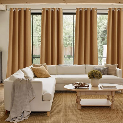 NICETOWN Faux Linen Gold Brown Blackout Curtains 84 inches Long - Image 4