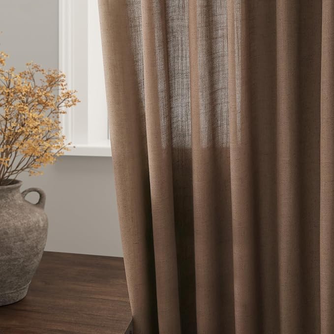 Extra Long Caramel Brown Linen Curtains 2 Panels 102 Inches Long - Image 3