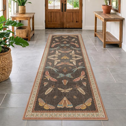 Orange Brown Hallway Runner Rug 2'6"x12', Soft Low Pile Non Slip Carpet - Image 6