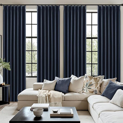 MIULEE Navy Blue Pinch Pleated 100% Blackout Linen Curtains 40x108 Inches | - Image 7