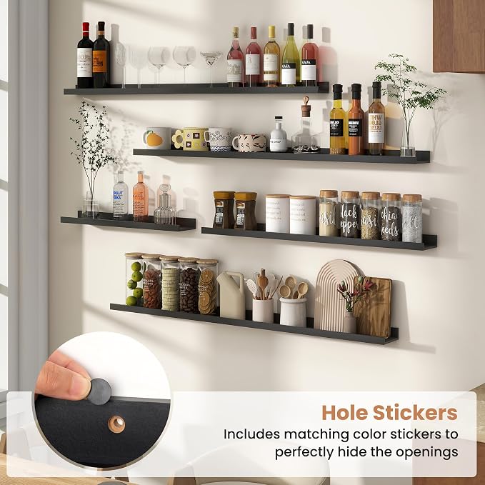 Fun Memories Picture Ledge Shelves Set of 4, 48 Inch Rustic Wall Mounted - Image 5