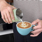 IKAPE Espresso Milk Pitcher, 15.04/450ml Milk Frothing Jug without Handle, Espresso Steaming Pitcher with Sharp Spout for Espresso Barista Tool(light green)