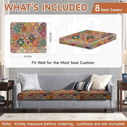CALBODE 8Pcs Stretch Patio Cushion Cover, Bohemian Colored Geometric Pattern - Image 2