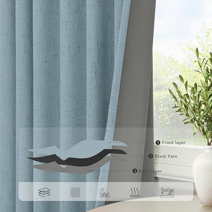 Slate Stone Blue Linen Blackout Curtains 90 Inch Long 2 Panels - Image 5