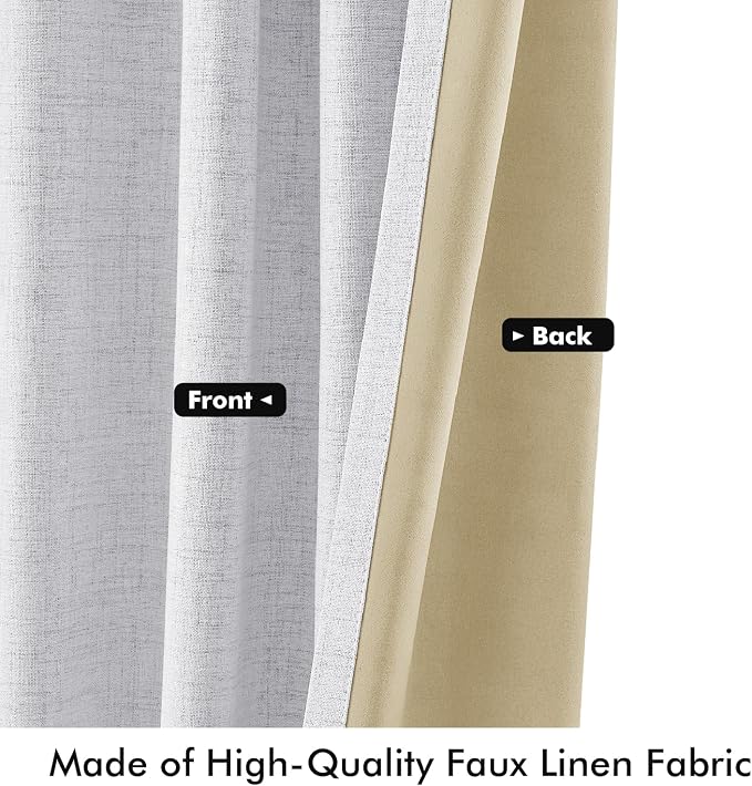 MIULEE 100% Blackout Linen Curtains 42 x 63 Inch Grayish White 2 Panels | - Image 6