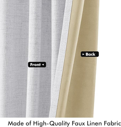 MIULEE 100% Blackout Linen Curtains 42 x 63 Inch Grayish White 2 Panels | - Image 6