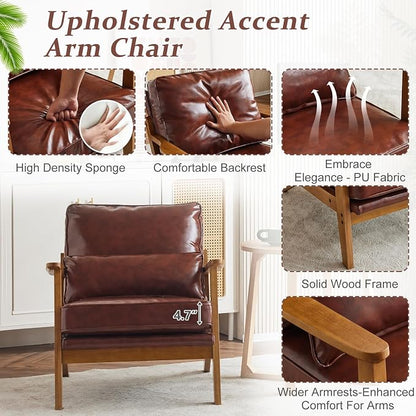 VINGLI Solid Wood Wide Armrests Accent Chair, Upholstered Mid Century Modern - Image 5