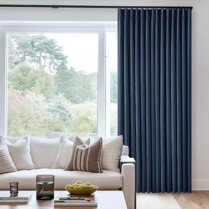 Navy Blue Pleated Linen Blackout 102 Inch Curtains by Twodrapes