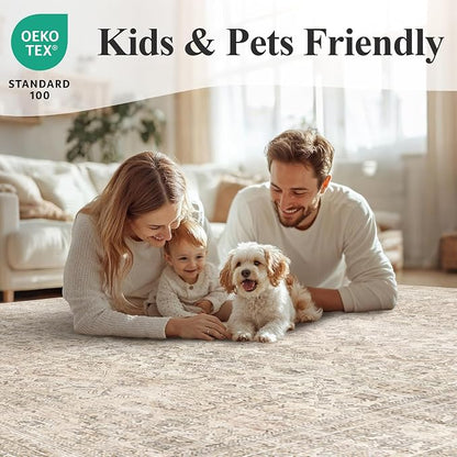 Schweek 10x14 Washable Large Area Rug Beige Neutral Vintage Distressed Rugs | - Image 8