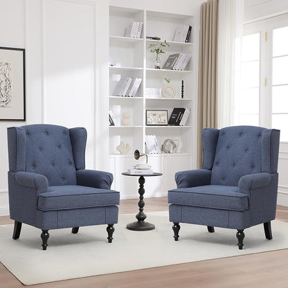 Accent Chair Set of 2, Mid Century Modern Fabric Wingback Chair, Upholstered by choairy