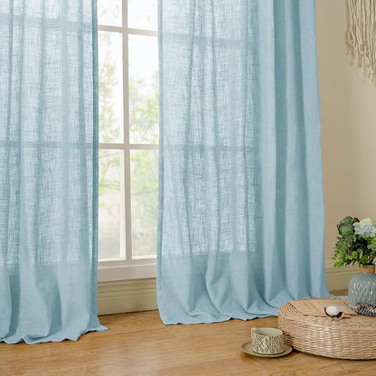 102 Inches Long Linen Curtains for Living Room Bedroom 2 Panels | Semi Sheer - Image 9