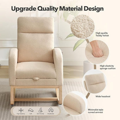 Nursery Rocking Chair with Foot Rest, High Back Upholstered Glider Rocker Chair - Image 6