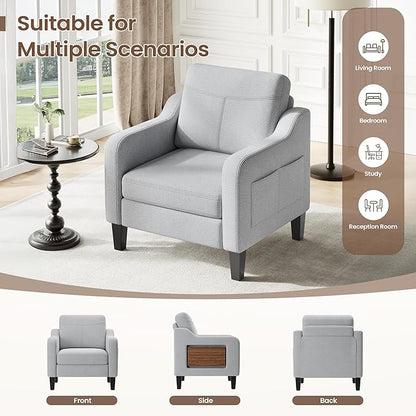 Accent Chair for Living Room Modern Linen Upholstered Armchair Side Wooden - Image 5