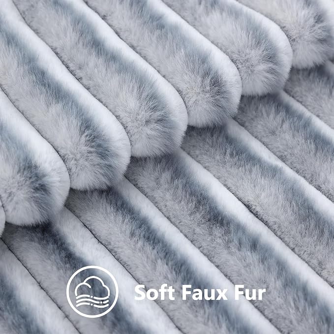 decorUhome Fall Faux Fur Throw Pillow Covers 18x18 Set of 2 Grey White | - Image 3