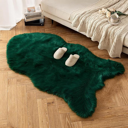 MIULEE Fluffy Area Rug 3'x5' Large Faux Fur Sheepskin Rug Dark Green | Luxury - Image 6