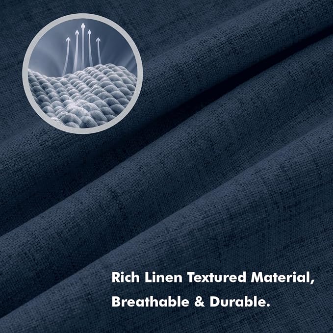 MIULEE 100% Blackout Linen Curtains 42 x 72 Inch Midnight Blue 2 Panels | - Image 3