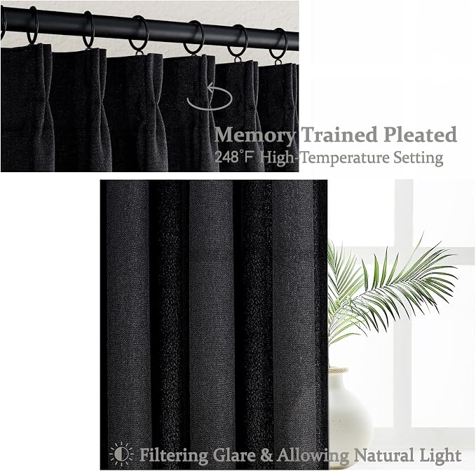 Pinch Pleated Black Sheer 96 Inch Curtains - Image 4