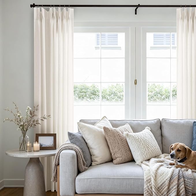 Cream 120 Inch Linen Curtains Pinch Pleated Extra Long Custom Made | Privacy - Image 7
