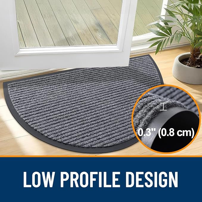 OLANLY Half Circle Front Door Mat 29.5x17, Waterproof Heavy-Duty Doormat | Grey - Image 5