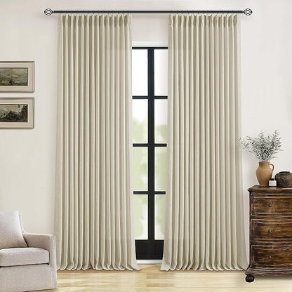 Beige Pinch Pleated Linen Curtains 112 Inches Long 2 Panels | Memory Training by Twodrapes
