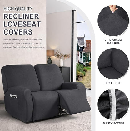 ANARACHON Leather Look Loveseat Recliner Cover, 6-Pieces Stretch Dual Recliner - Image 4