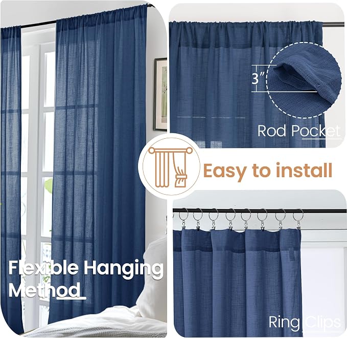 BGment Navy Blue Small Linen Curtains 36 Inch Length - Image 6