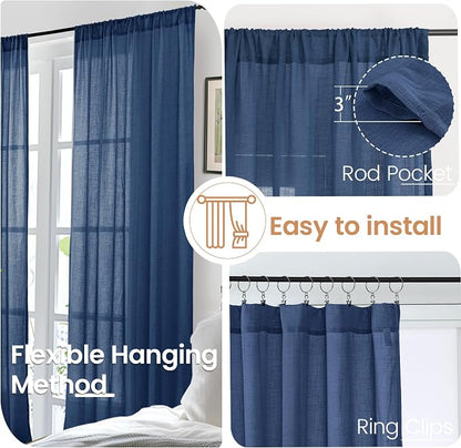 BGment Linen Navy Blue Curtains 90 Inch Length - Image 4