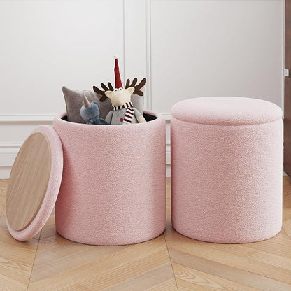 Cmishe Ottoman Poufs with Storage, Soft Upholstered Vanity Stool by Cmishe
