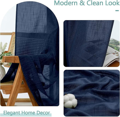 Chyhomenyc Navy Blue Semi Sheer Curtains 36 Inch Length, Light Filtering Faux - Image 8