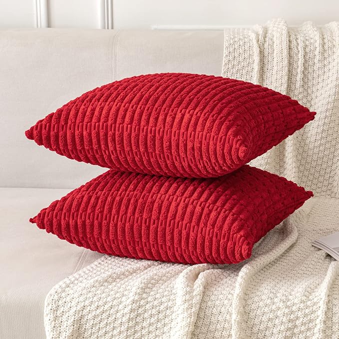 MIULEE Corduroy Decorative Throw Pillow Covers 16x16 Red Pack of 2 | Soft Boho - Image 5