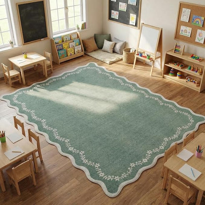 GarveeHome 4x6 Scalloped Washable Area Rug Sage Green Nursery Bedroom Rug | - Image 2
