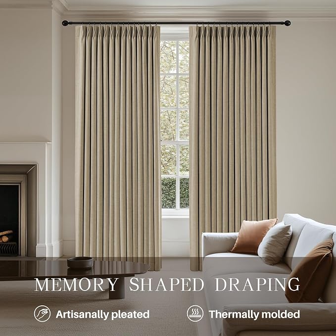 AUSSPVOCT Pinch Pleated 95 Inch Linen Curtains 100% Blackout - Image 3