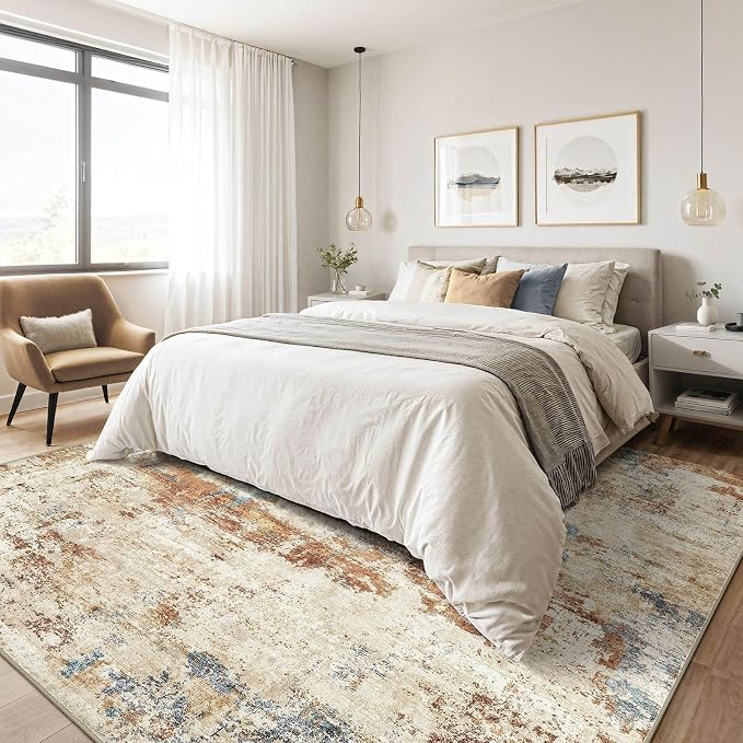 LOONGRUG 6x9 Area Rugs Washable Neutral Modern Living Room Rug Orange Blue | - Image 4