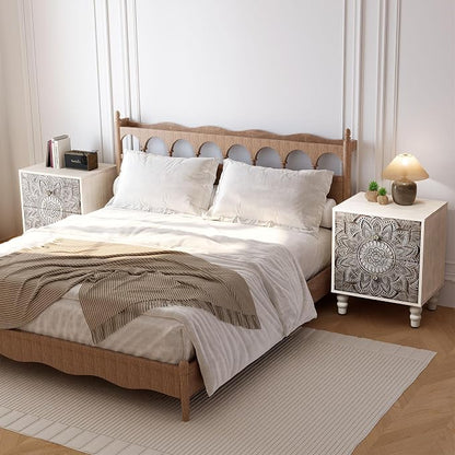 HOMPUS White Nightstands Set 2, Vintage Nightstands - Image 2