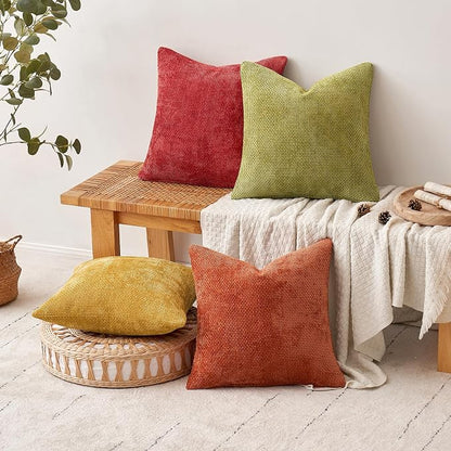 MIULEE Soft Decorative Chenille Fall Pillow Covers Rust Yellow Green 20x20 | - Image 5