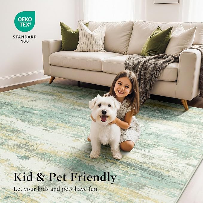 Rugflix 8x10 Area Rugs for Living Room, Washable Light Green Large Rug | - Image 6