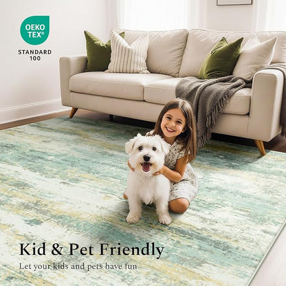 Rugflix 8x10 Area Rugs for Living Room, Washable Light Green Large Rug | - Image 6