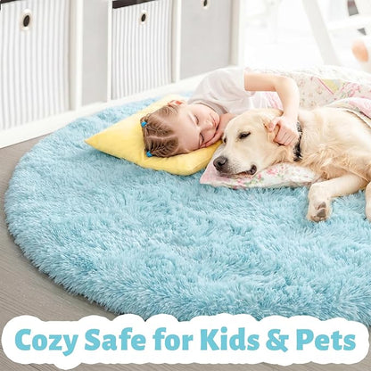 Amdrebio Light Blue Large Shag Plush Round Rug 6Ft - Image 4