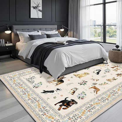 Beige Dog Area Rug 6x9 for Living Room Bedroom | Ultra-Thin; Easy Clean; Non - Image 5