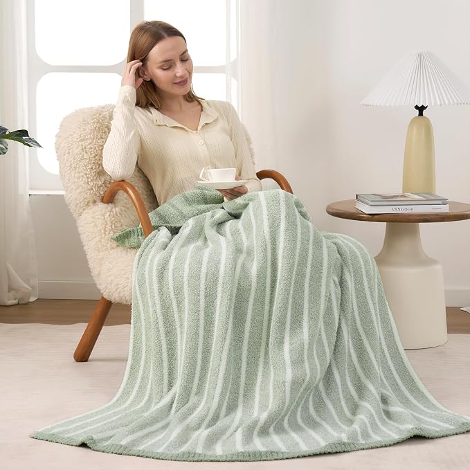 Snuggle Sac Ultra Soft Throw Blanket, Sage Green, Cozy Knitted Ribbed, Fuzzy - Image 6