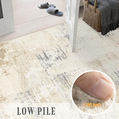 3x14 Washable Runner Rug：Modern Abstract Soft Carpet Beige Brown | - Image 8