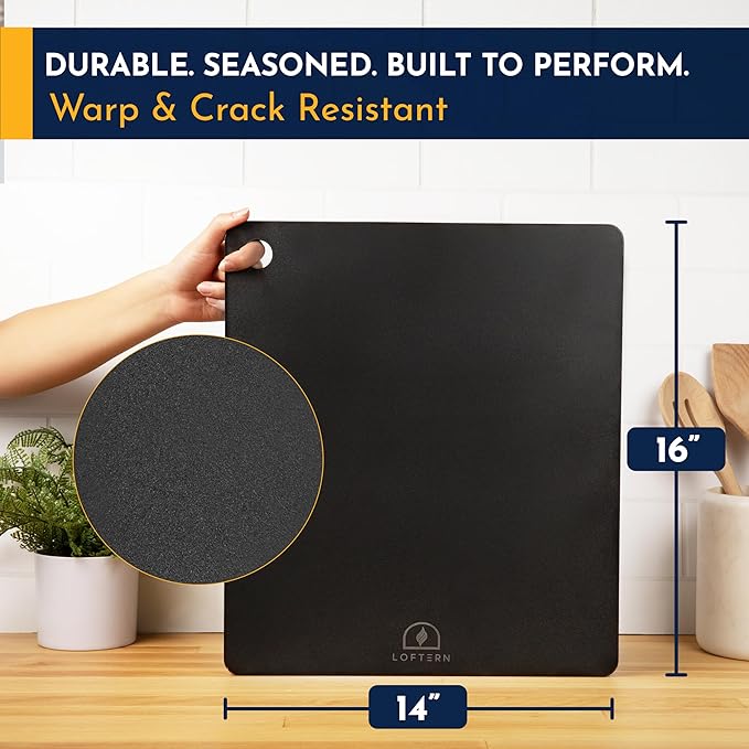 Loftern 14" x 16" Pizza Steel - Heavy-Duty Carbon Steel Baking Plate for Oven, Grill & Pizza Oven - Pro Pizza Stone for Bread, Sourdough, and Crisp Crust Perfection