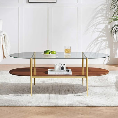 LumFurn X-Large Oval Glass Coffee Table, Mid-Century Modern Design, L47 x W24 x - Image 3