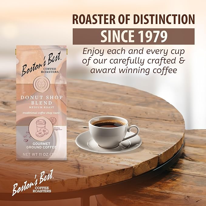 Boston’s Best Coffee - Donut Shop Gourmet Hearty Medium Roast, Premium Ground Coffee, 11 oz. / 311 g Coffee Bag