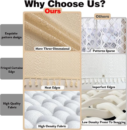 Sutuo Home Beige Boho Lace Short Kitchen Curtains 36 inches Long - Image 5